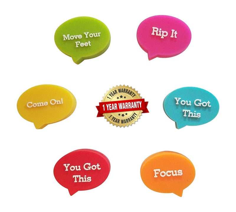 BD INNOVATION ELECTRONICS Tennis Vibration Dampeners Motivational Slogans 6 Pack - Image 1